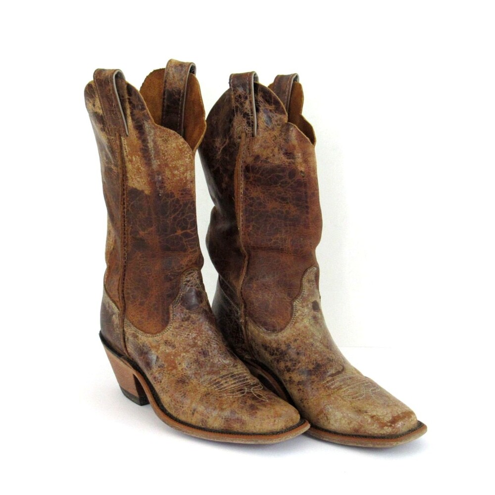 Justin Bent Rail Boots Men's 7B Brown Distressed Leather 11" Square Toe BRL122